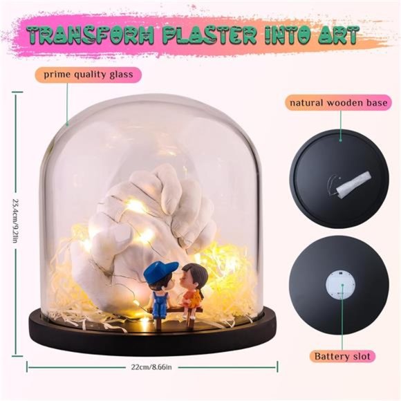 Hand Casting Kit - DIY Hand Plaster Mold Kit, with String Lights, Wooden Base - Picture 2 of 6